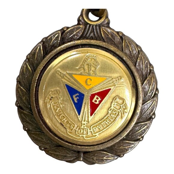 KNIGHTS OF PYTHIAS Vintage fraternal enamel FCB MEDALLION Watch Fob Ribbon - Picture 2 of 6